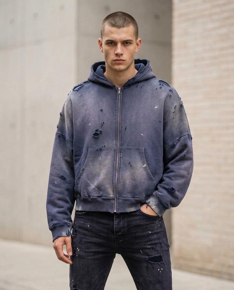 Zumieze - Sozus | Distressed Zip-Up Hoodie Men