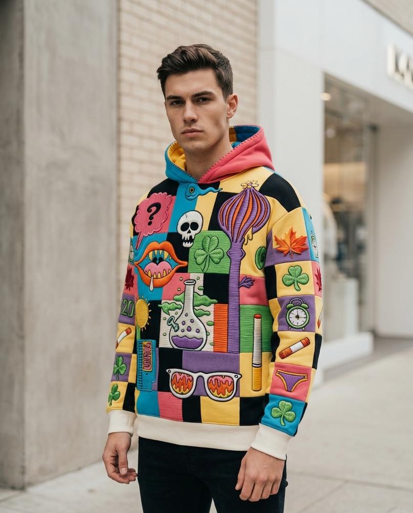 Zumieze - Yenil | Multi-Colored Embroidered Hoodie Unisex