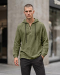 Zumieze - Yotak | Linen Button-Placket Hoodie Men