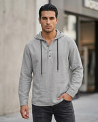Zumieze - Yotak | Linen Button-Placket Hoodie Men