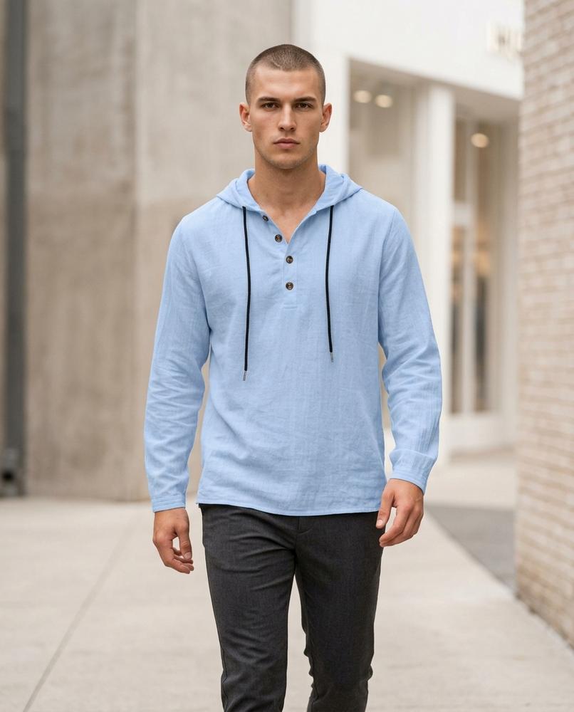 Zumieze - Yotak | Linen Button-Placket Hoodie Men