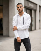 Zumieze - Yotak | Linen Button-Placket Hoodie Men