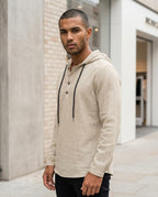 Zumieze - Yotak | Linen Button-Placket Hoodie Men