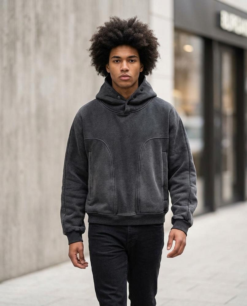 Zumieze - Runul | Washed Button-Collar Hoodie Men