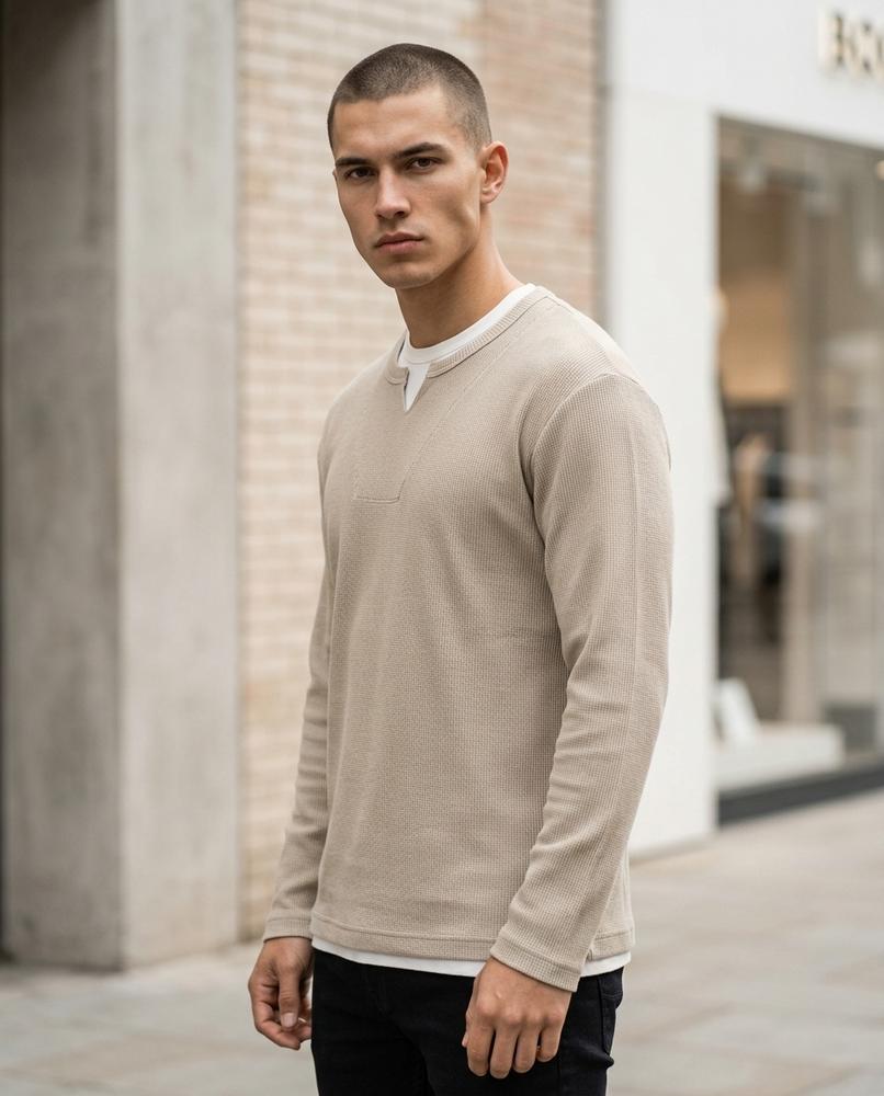 Zumieze - Vemak | Waffle-Knit Split-Neck Sweater Men
