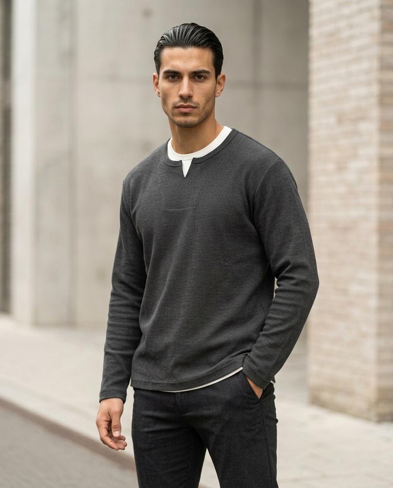 Zumieze - Vemak | Waffle-Knit Split-Neck Sweater Men