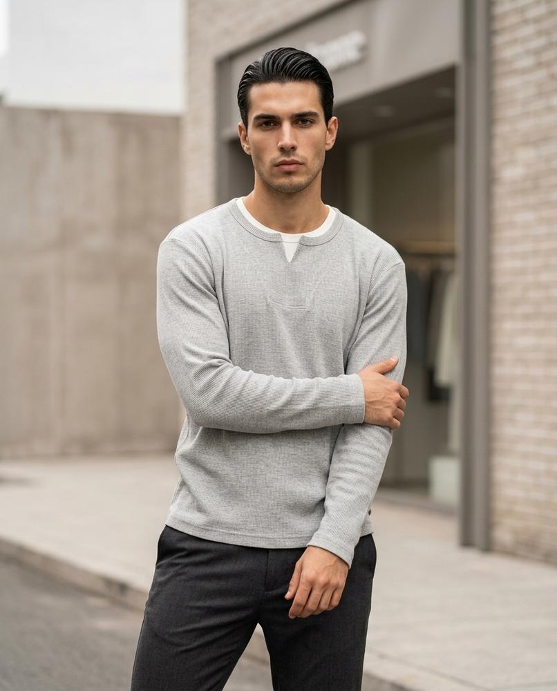Zumieze - Vemak | Waffle-Knit Split-Neck Sweater Men
