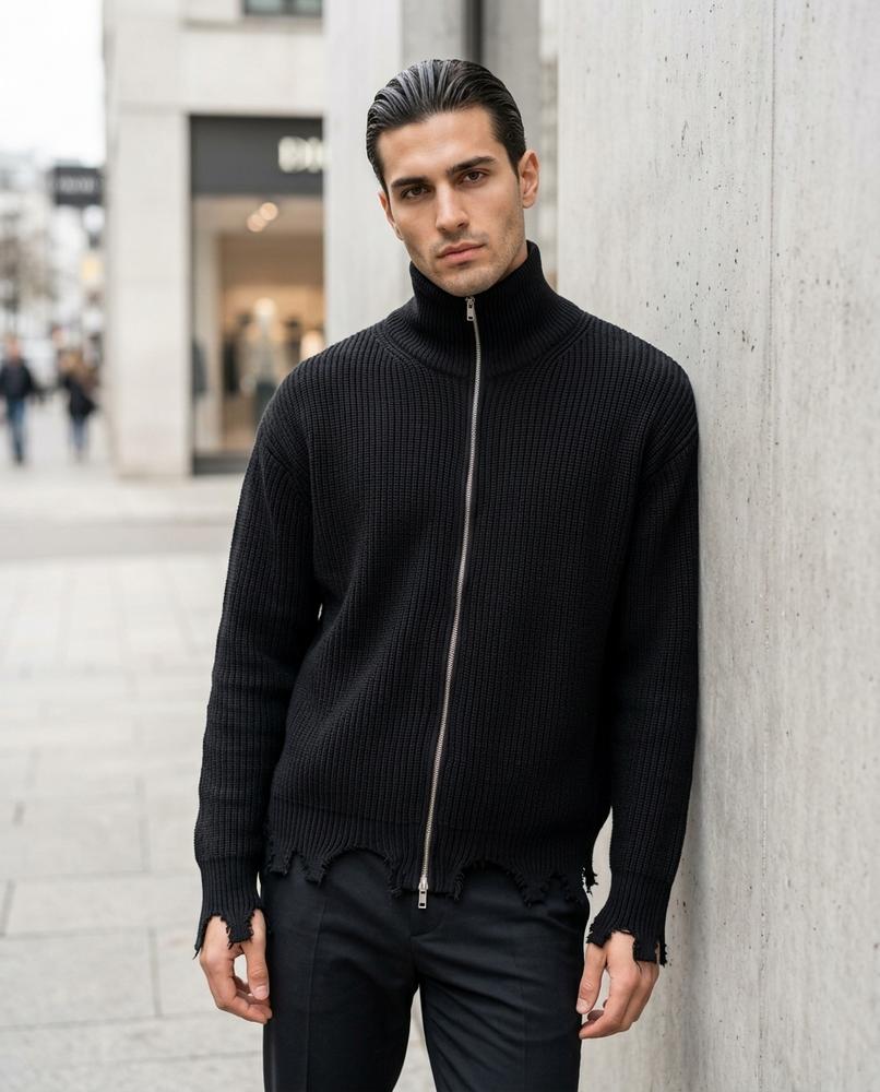 Zumieze - Morun | Ribbed Distressed Knit Cardigan Men