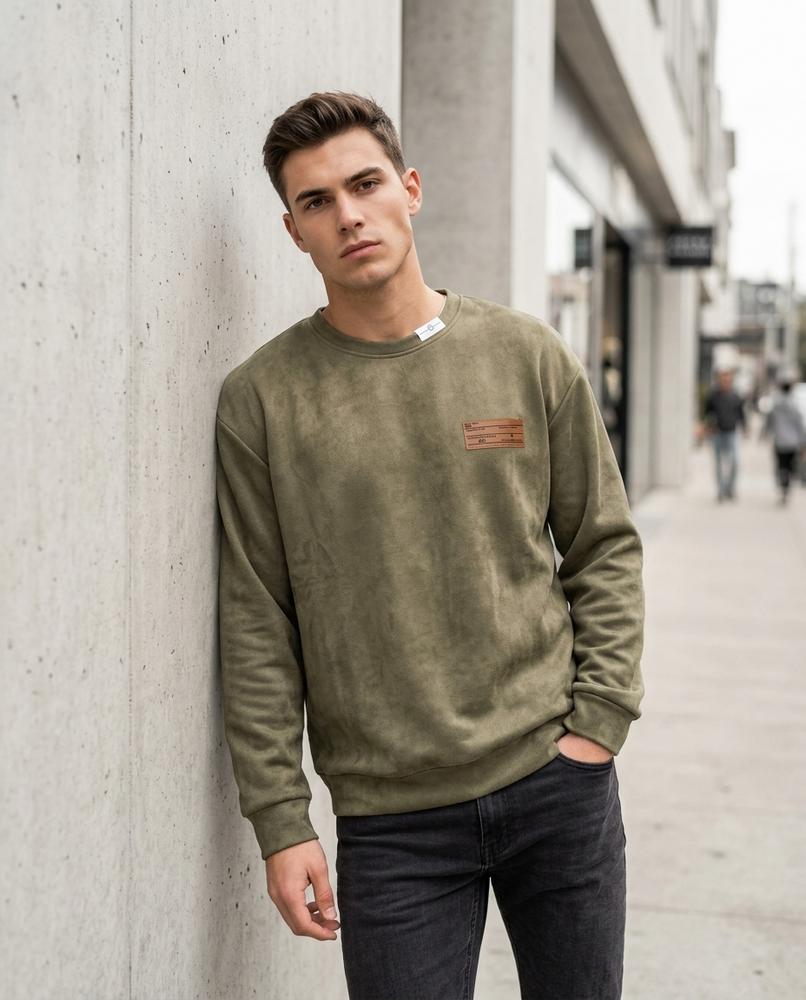 Zumieze - Yoduv | Suede-Effect Relaxed-Fit Sweatshirt Men