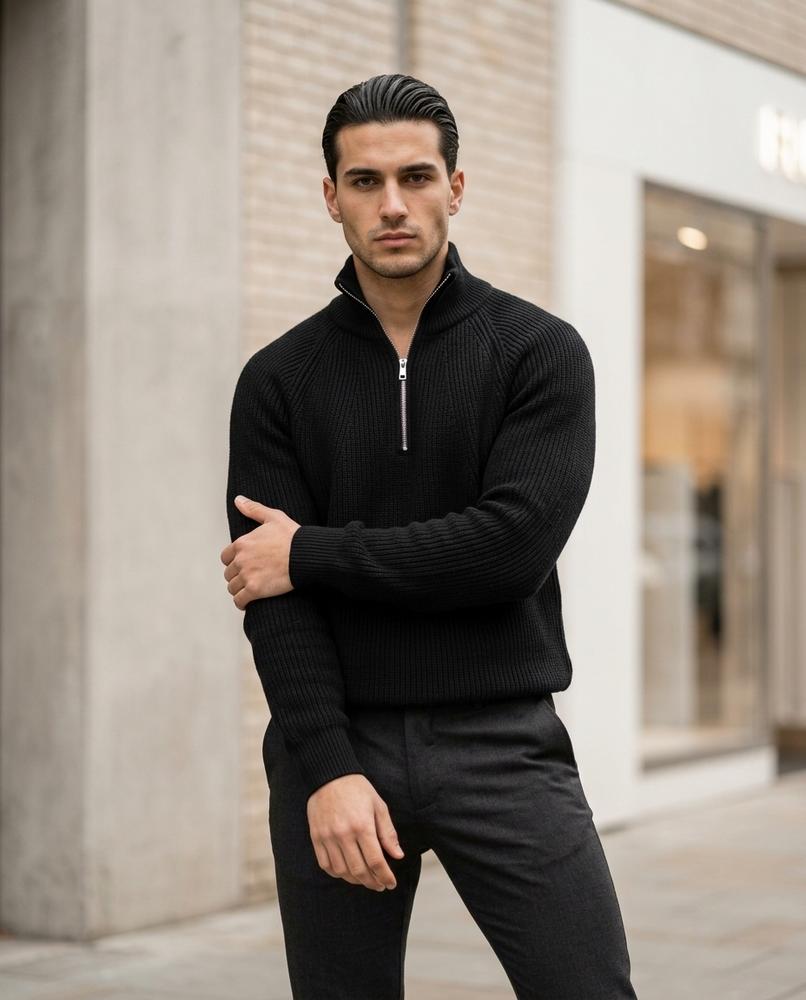Zumieze - Mimar | Rib-Knit Quarter-Zip Sweater Men