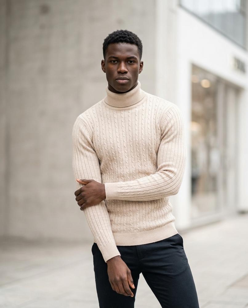Zumieze - Vemir | Cable-Knit Slim-Fit Turtleneck Sweater Men