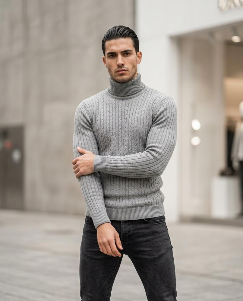 Zumieze - Vemir | Cable-Knit Slim-Fit Turtleneck Sweater Men