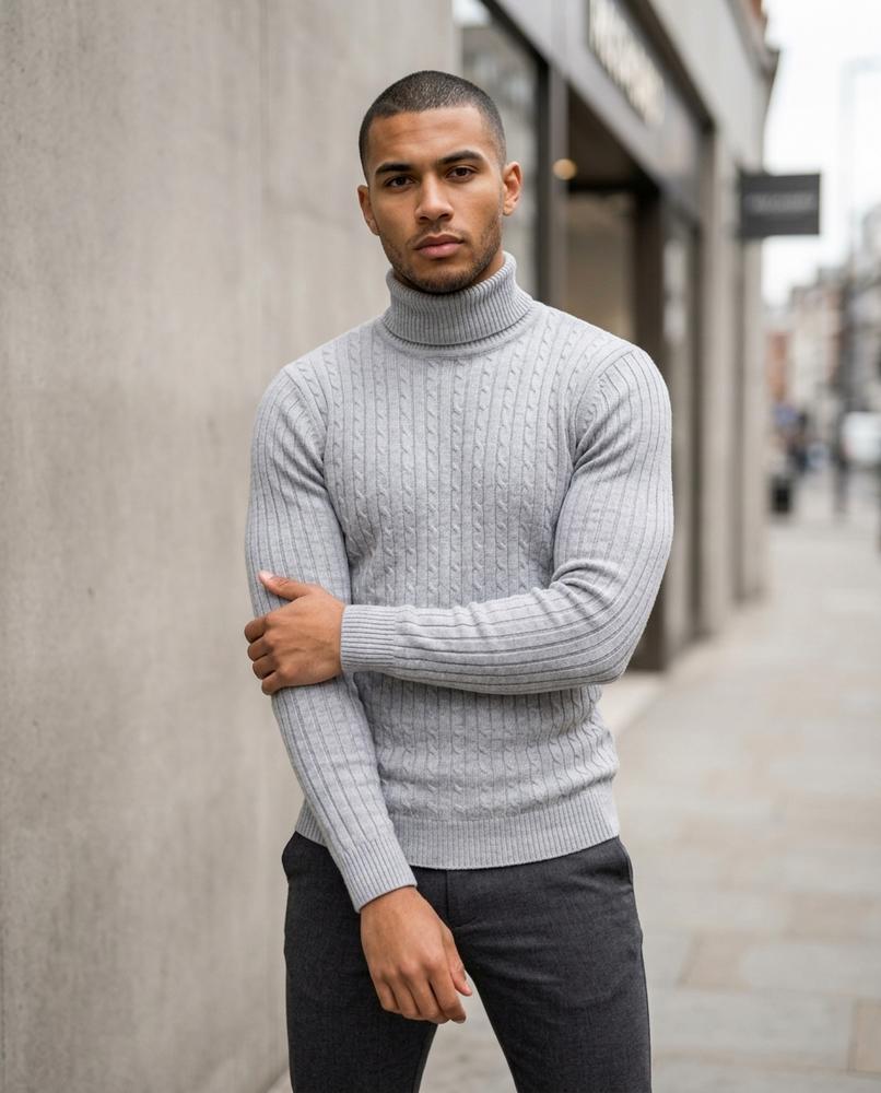 Zumieze - Vemir | Cable-Knit Slim-Fit Turtleneck Sweater Men