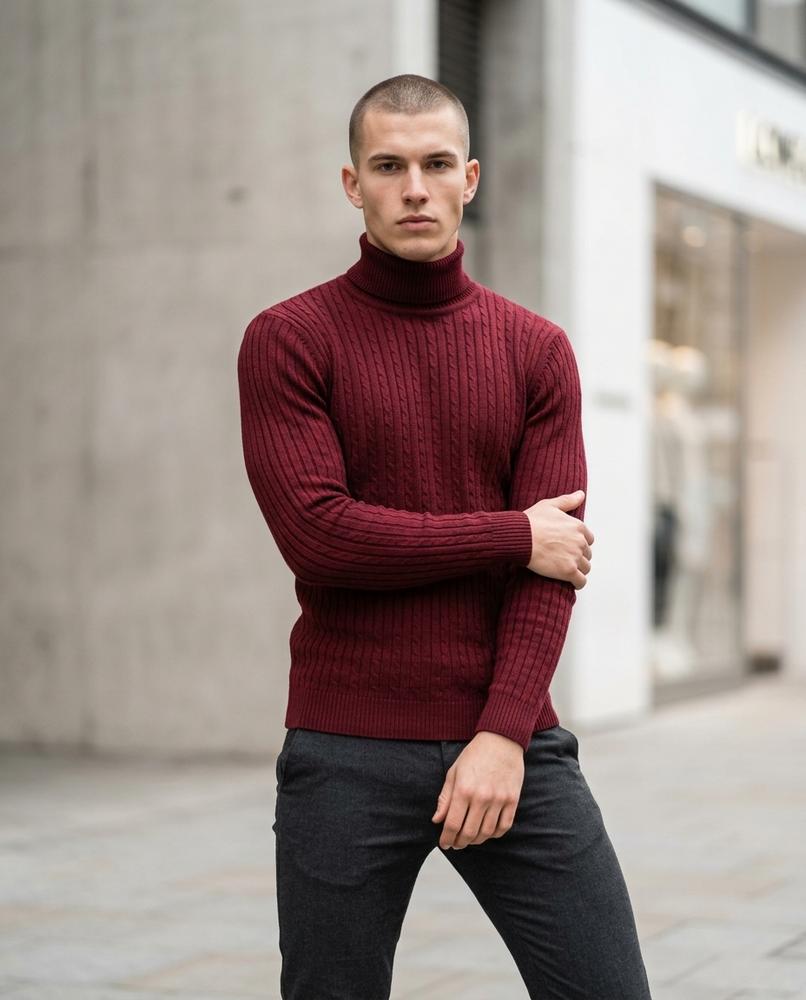 Zumieze - Vemir | Cable-Knit Slim-Fit Turtleneck Sweater Men