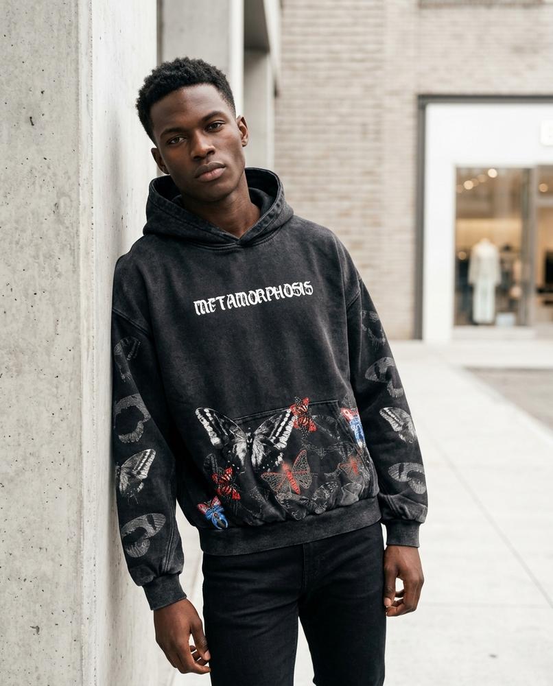 Zumieze - Alvan | Graphic-Print Washed-Look Hoodie Unisex