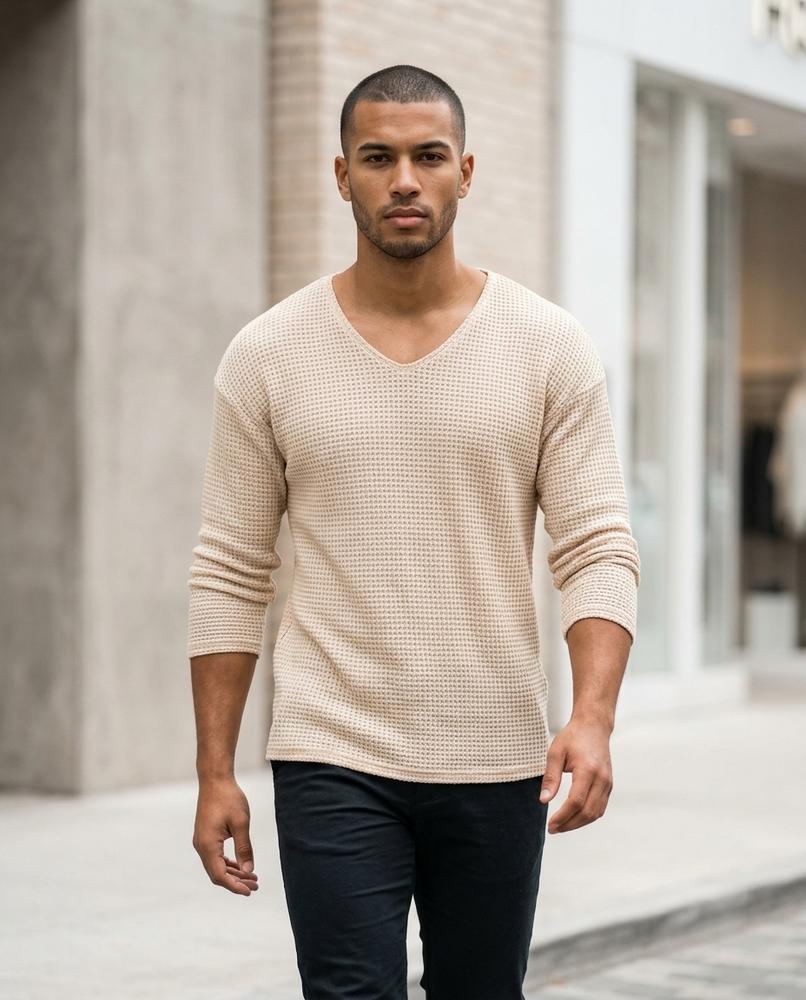 Zumieze - Kasan | Waffle-Knit V-Neck Sweater Men
