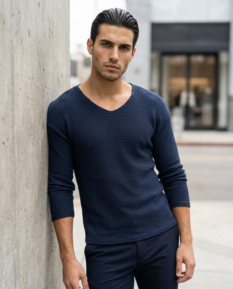 Zumieze - Kasan | Waffle-Knit V-Neck Sweater Men