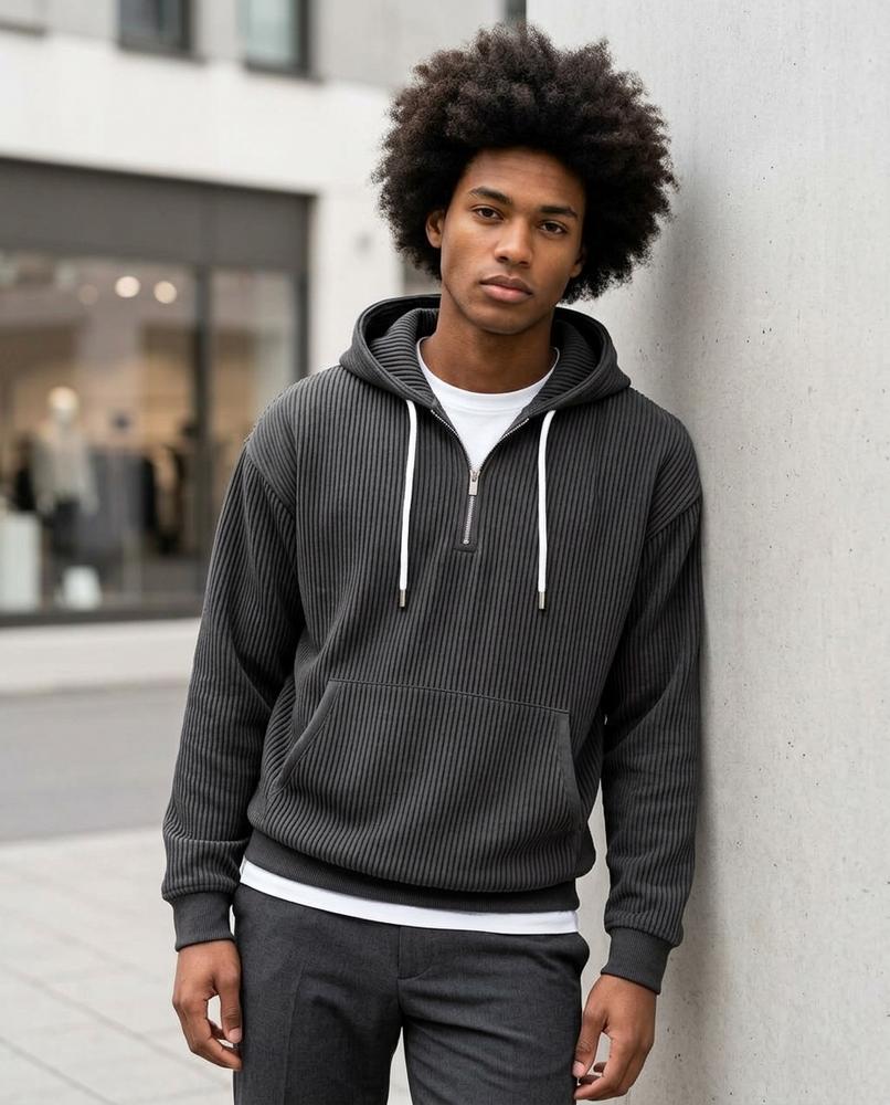 Zumieze - Kamel | Ribbed Quarter-Zip Hoodie Men