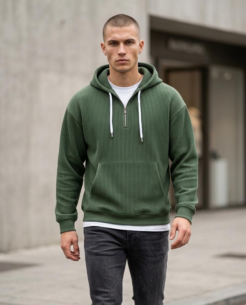 Zumieze - Kamel | Ribbed Quarter-Zip Hoodie Men