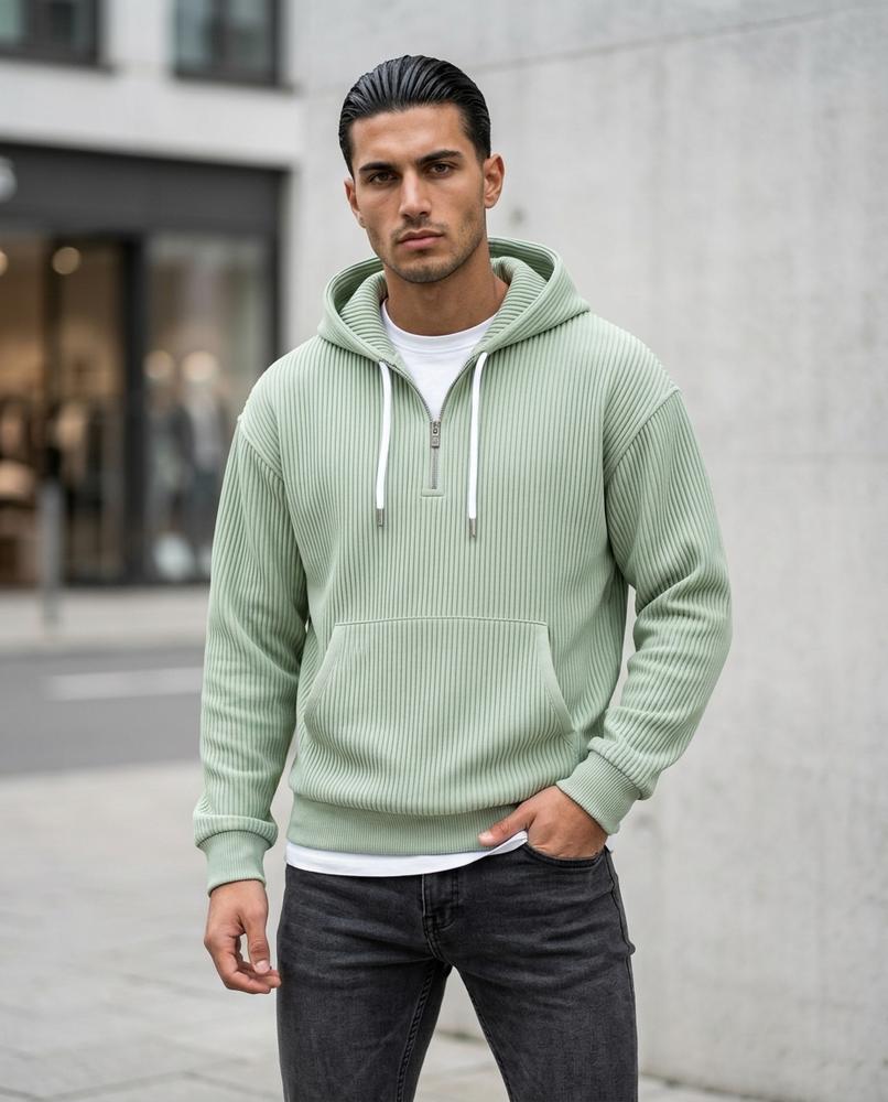 Zumieze - Kamel | Ribbed Quarter-Zip Hoodie Men