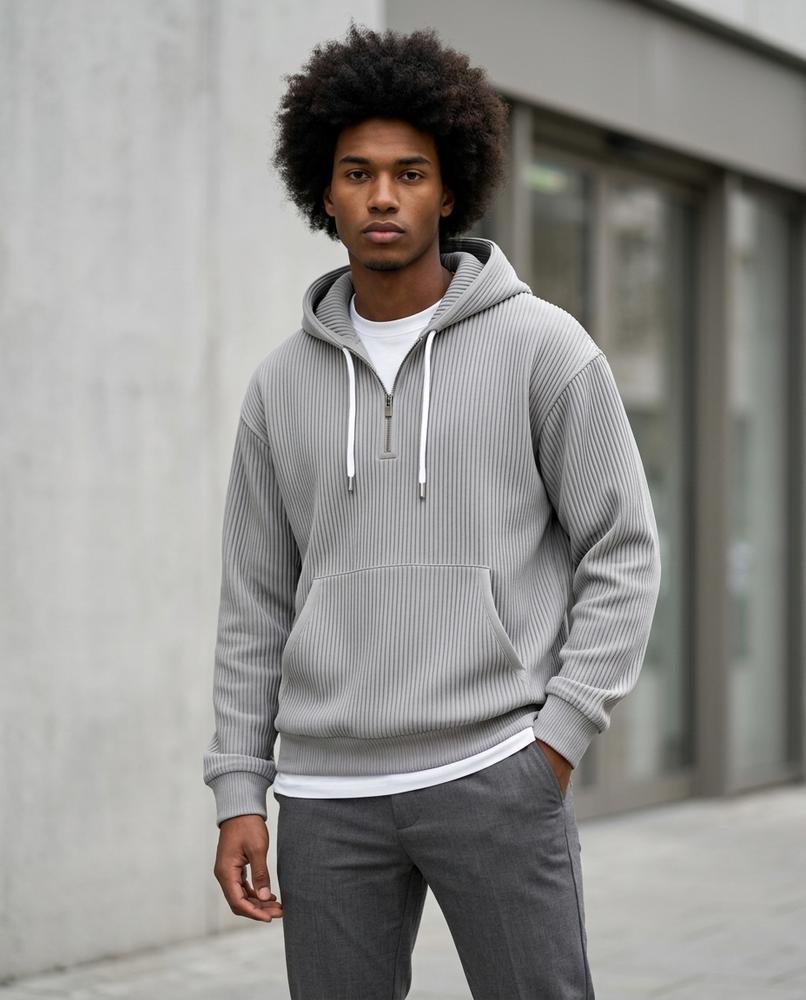 Zumieze - Kamel | Ribbed Quarter-Zip Hoodie Men