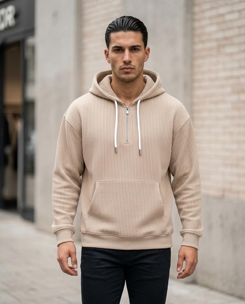 Zumieze - Kamel | Ribbed Quarter-Zip Hoodie Men