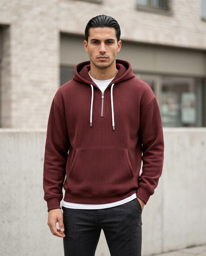 Zumieze - Kamel | Ribbed Quarter-Zip Hoodie Men