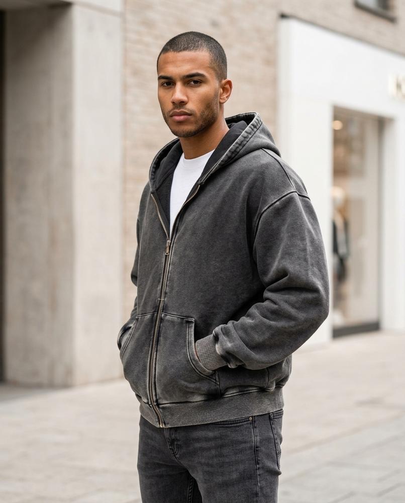 Zumieze - Zamin | Zip-Up Washed Hoodie Men