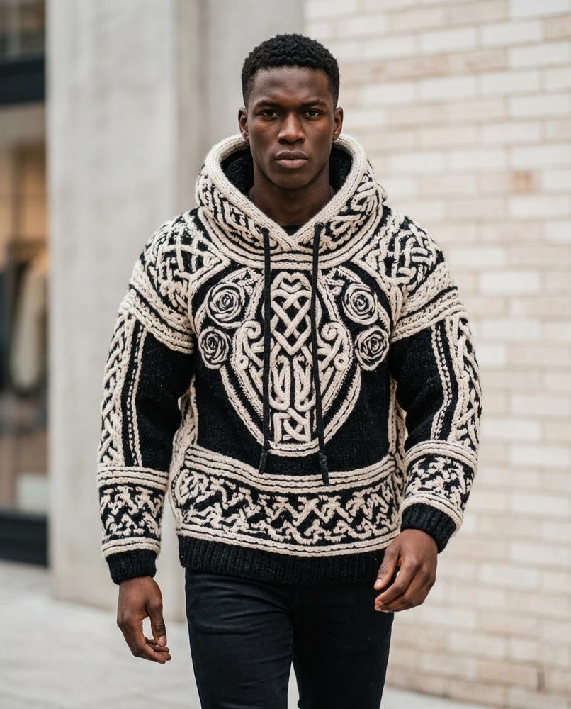 Zumieze - Zesin | Heavy-Knit Celtic-Patterned Hoodie Men