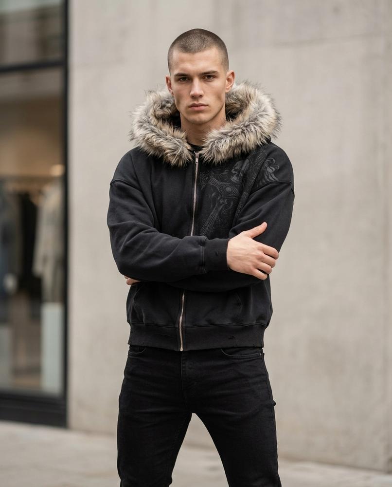 Zumieze - Tarev | Zip-Up Fur-Trimmed Hoodie Men