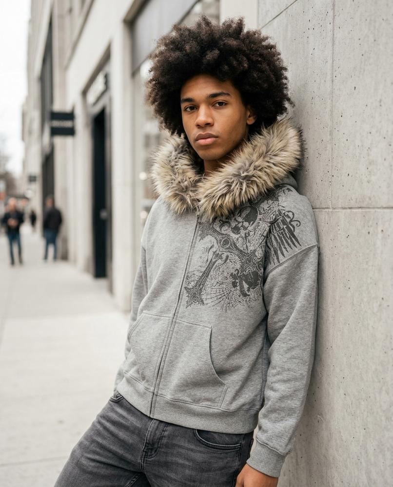 Zumieze - Tarev | Zip-Up Fur-Trimmed Hoodie Men