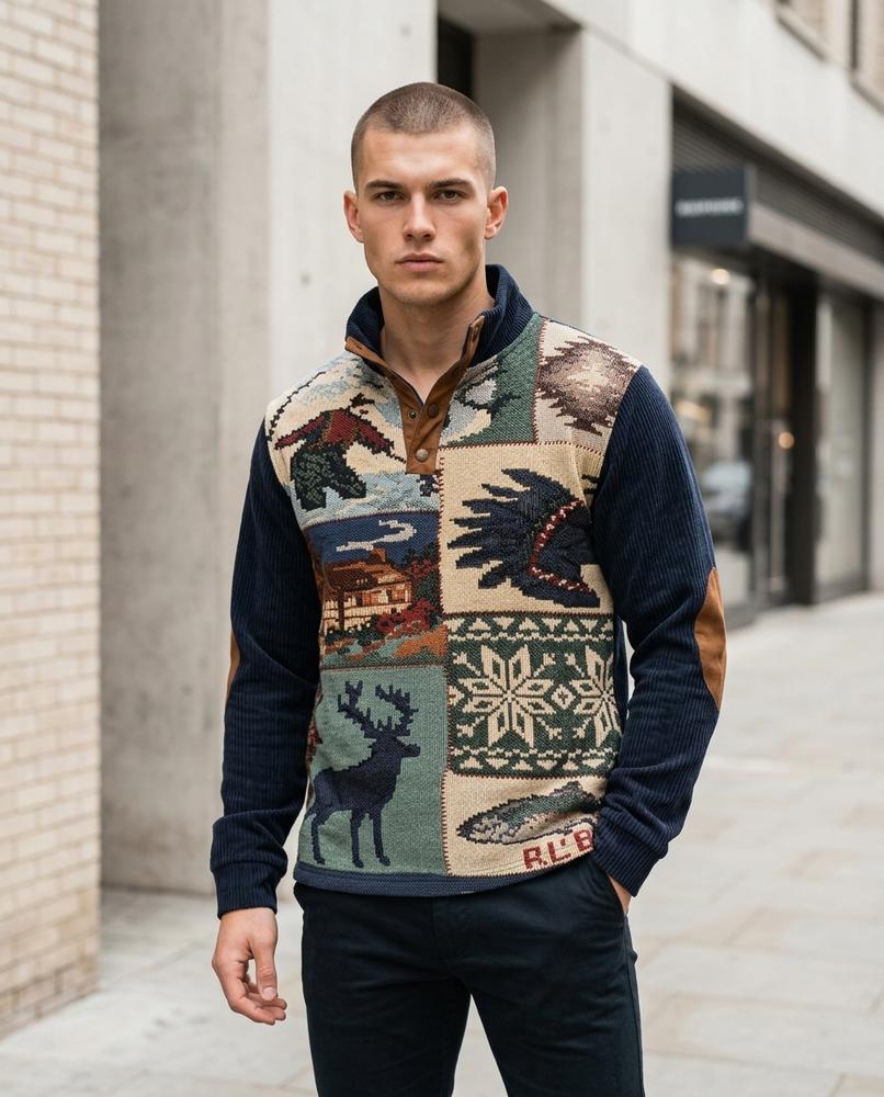 Zumieze - Mamin | Patchwork Button-Placket Sweater Men