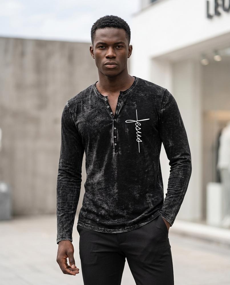 Zumieze - Zamor | Washed Henley T-Shirt Men
