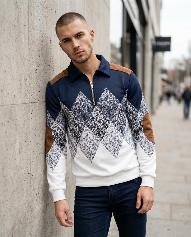 Zumieze - Tikar | Quarter-Zip Patterned Sweatshirt Men
