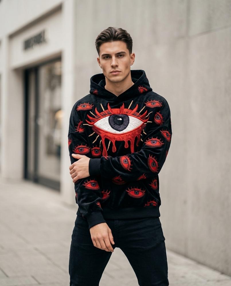Zumieze - Lelin | Velvet Embroidered Hoodie Men