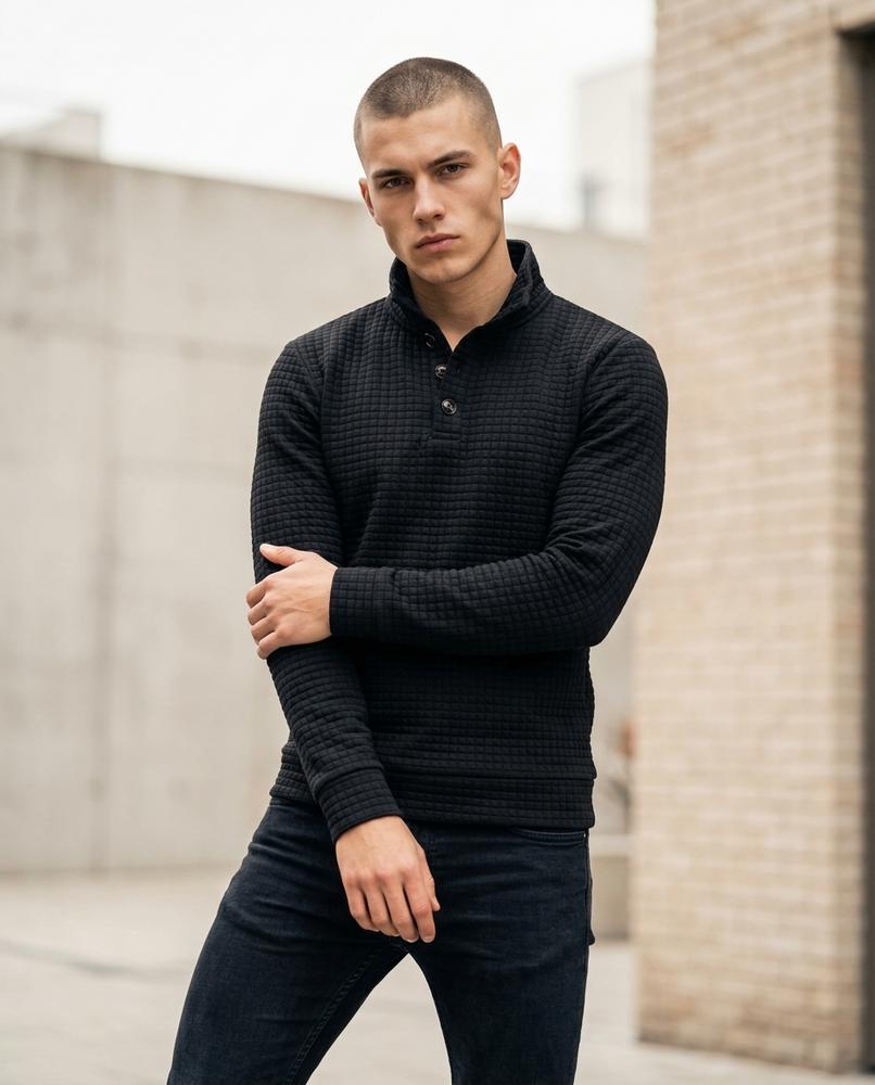 Zumieze - Raran | Quilted Button-Placket Sweater Men