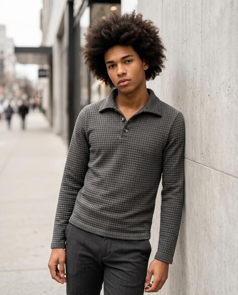 Zumieze - Raran | Quilted Button-Placket Sweater Men