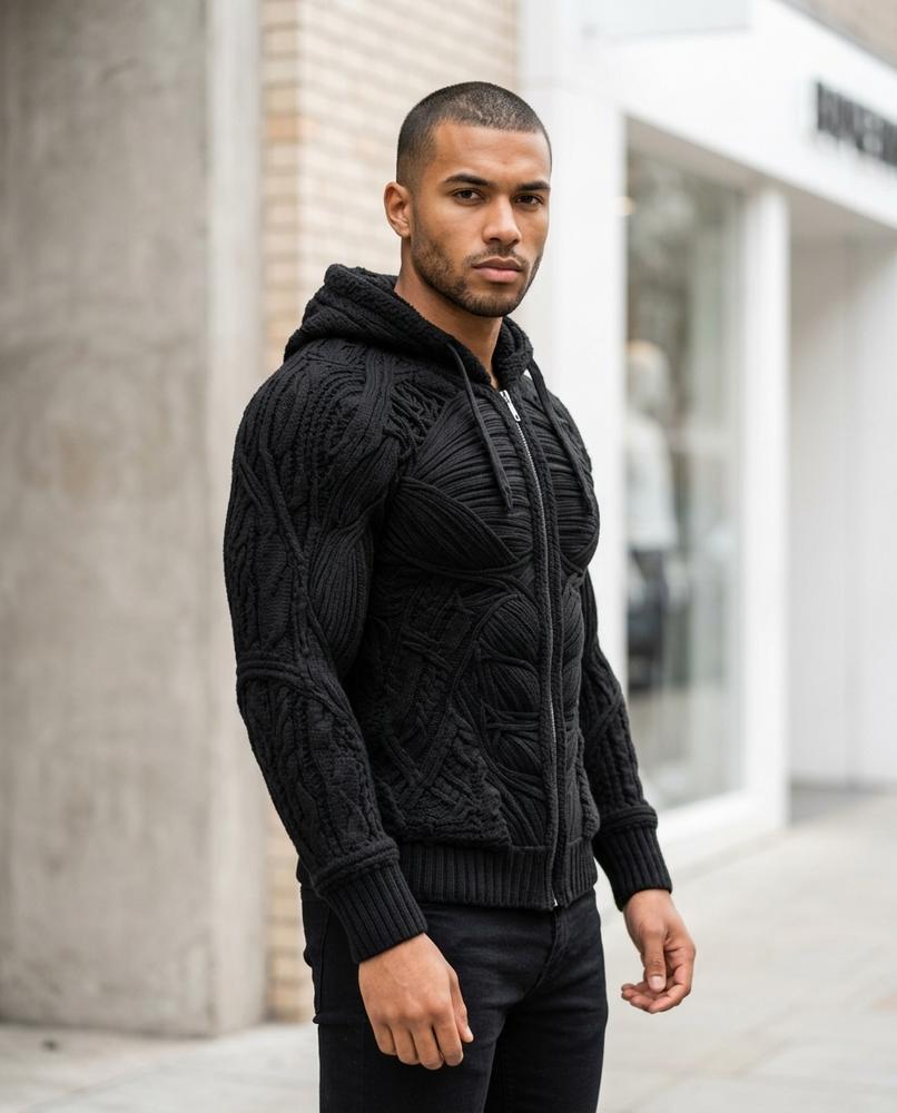Zumieze - Selev | Cable-Knit Slim-Fit Hoodie Men