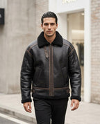 Zumieze - Niron | Shearling-Lined Zip-Up Leather Jacket Men