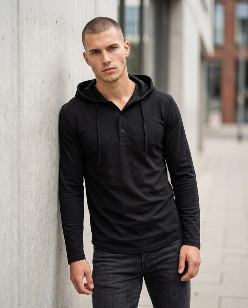 Zumieze - Zamel | Button-Placket Long-Sleeved Hoodie Men