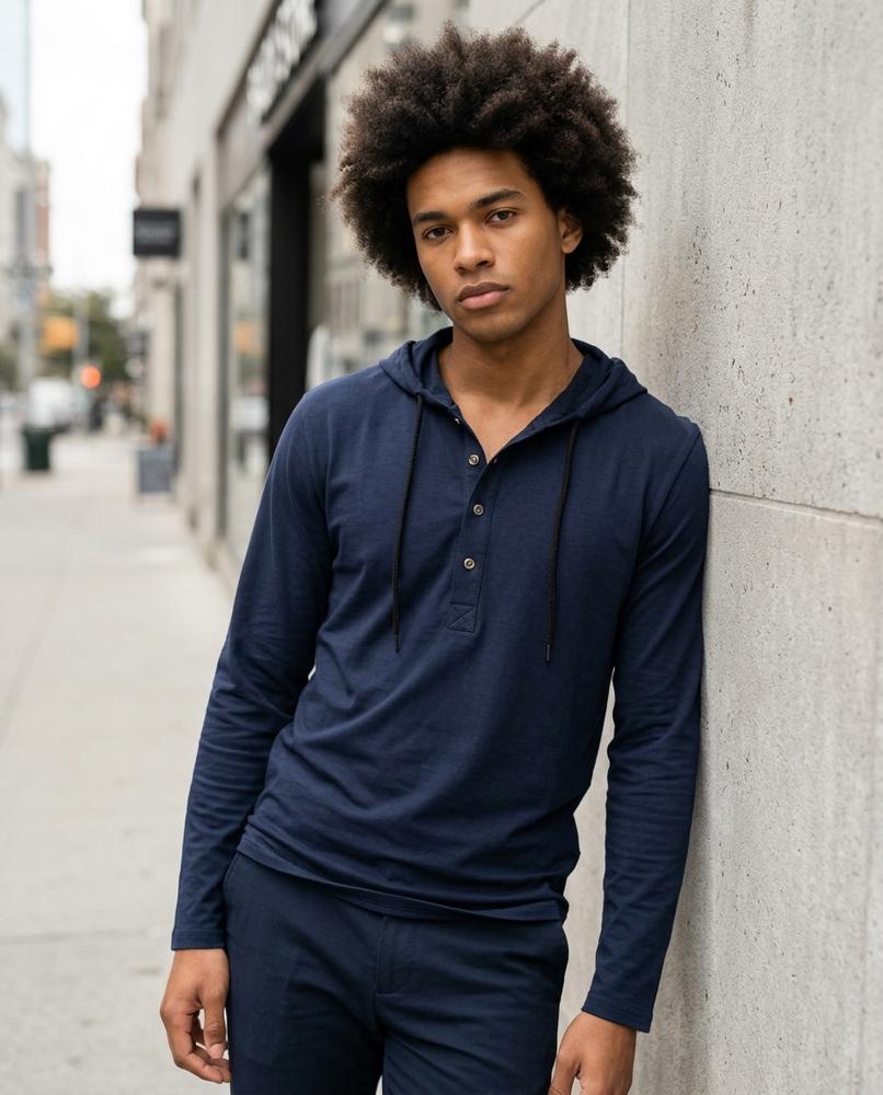 Zumieze - Zamel | Button-Placket Long-Sleeved Hoodie Men