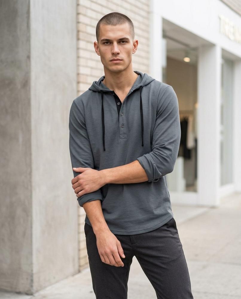 Zumieze - Zamel | Button-Placket Long-Sleeved Hoodie Men