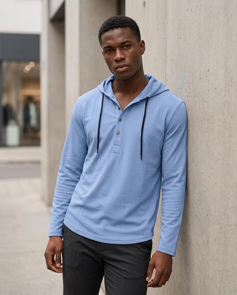 Zumieze - Zamel | Button-Placket Long-Sleeved Hoodie Men