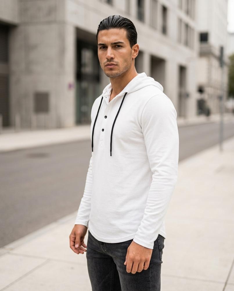 Zumieze - Zamel | Button-Placket Long-Sleeved Hoodie Men