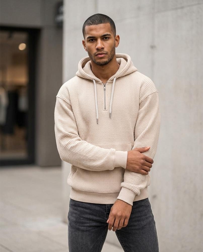 Zumieze - Lemel | Waffle-Knit Quarter-Zip Hoodie Men