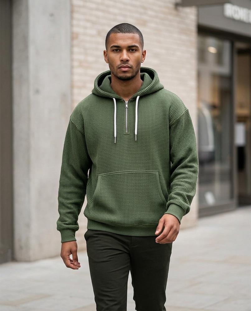 Zumieze - Lemel | Waffle-Knit Quarter-Zip Hoodie Men