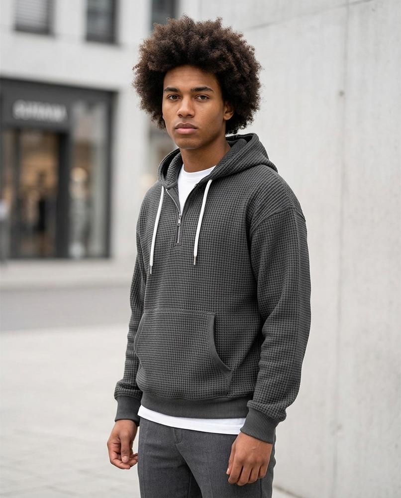 Zumieze - Lemel | Waffle-Knit Quarter-Zip Hoodie Men