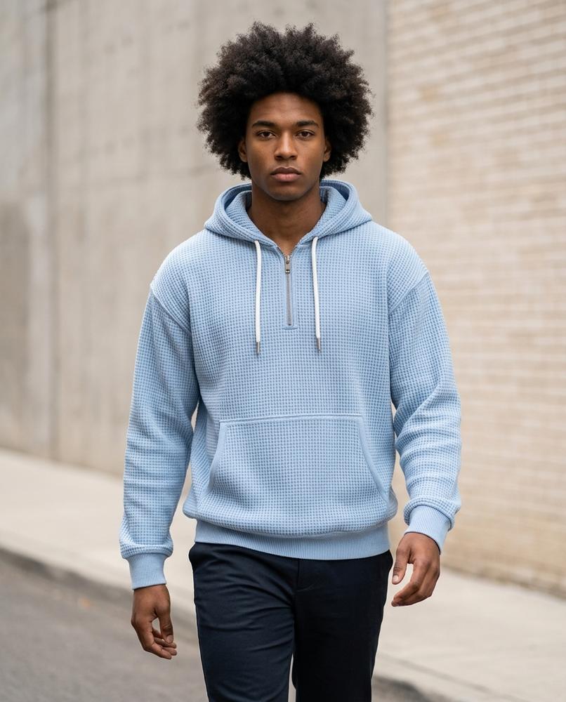 Zumieze - Lemel | Waffle-Knit Quarter-Zip Hoodie Men
