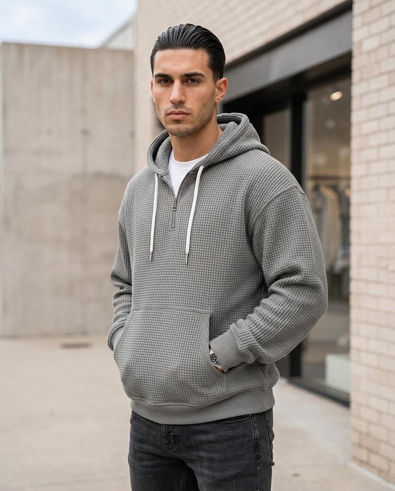 Zumieze - Lemel | Waffle-Knit Quarter-Zip Hoodie Men