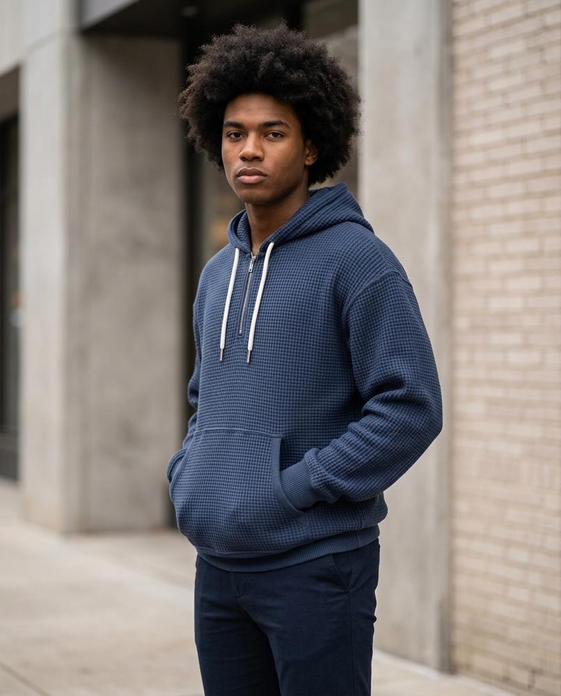 Zumieze - Lemel | Waffle-Knit Quarter-Zip Hoodie Men